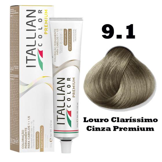 Imagem de Coloração Itallian Premium Louro Claríssimo Cinza 9.1 - 60g