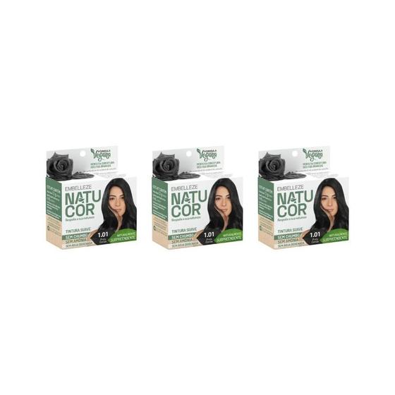 Imagem de Coloraçao Natucor 1.01 Preto Carvao - Kit Com 3Un