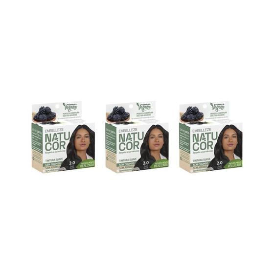 Imagem de Coloraçao Natucor 2.0 Preto Suave - Kit Com 3Un