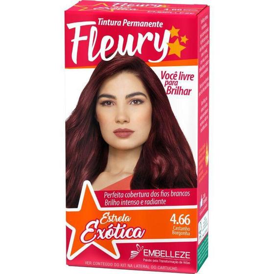 Imagem de Coloração permanente fleury kit 4.66 castanho borgonha - embelleze