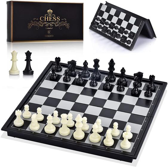 Imagem de ColorGo Chess Set com tabuleiro de jogos de viagem magnética dobrável e 2 rainhas extras para crianças e adultos