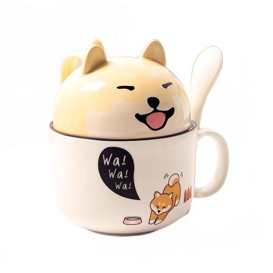 Imagem de Com capa de chá de café de cachorro bonito caneca cereja de camada dupla suco de cerâmica xícara de leite transparente caneca de água Canecas (amarelo)