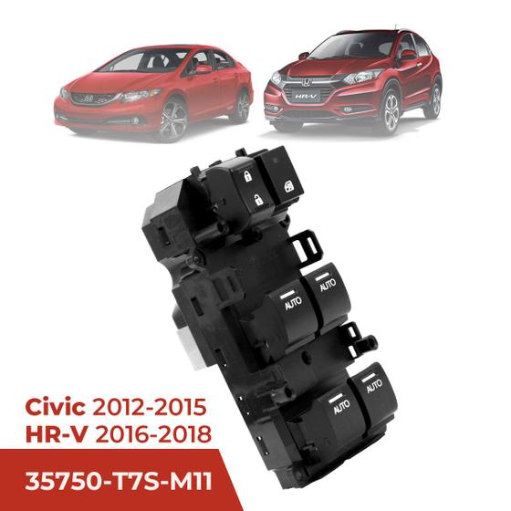 Imagem de Comando Vidro Elétrico Honda Civic 2012 2013 2014 2015 G9 HR-V 2016 17 18 19 Interruptor Completo Auto Down