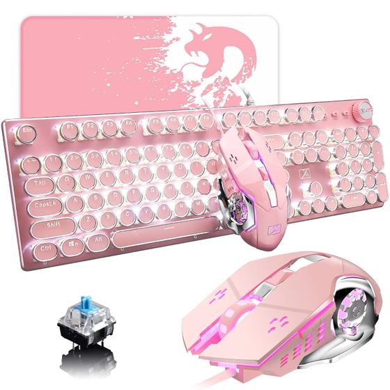 Imagem de Combinação de teclado e mouse para jogos LexonElec Pink Retro Style