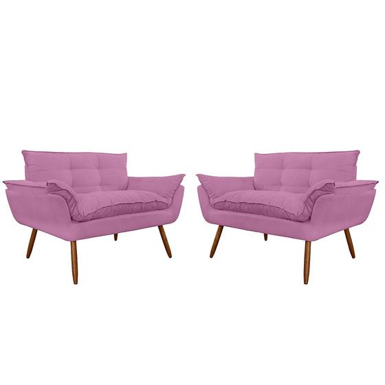 Imagem de Combo 02 Namoradeira Poltrona Sofá decorativa 02 Lugares Opalla Pés Palito Rosa - DS Estofados