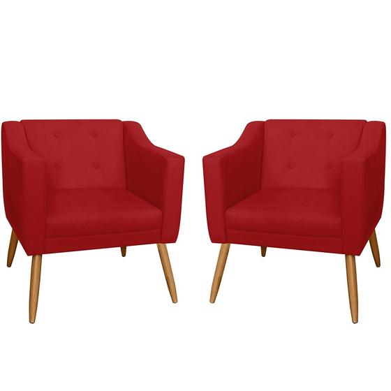 Imagem de Combo 02 Poltrona Decorativa Lavinia Pés Palito Suede Vermelho - DS Estofados