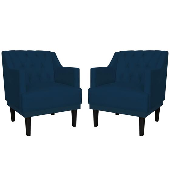 Imagem de Combo 02 Poltronas Decorativas Clássica Pés Trapézio Suede Azul Marinho - DS Estofados