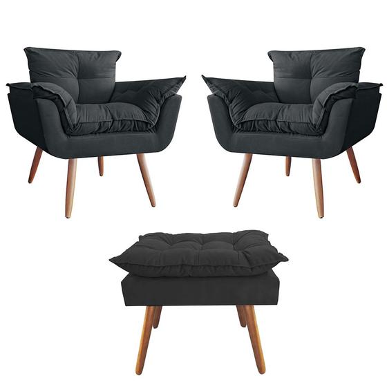 Imagem de Combo 02 Poltronas decorativas mais um Puff Opalla Pés Palito Preto - DS Estofados