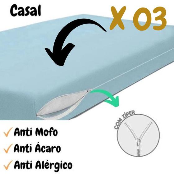 Imagem de Combo 03 Capa Protetora para Colchão de Casal com Zíper Azul