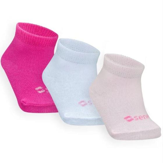 Imagem de Combo 03 Pares de Meia Colors Para Bebê: Branca, Rosa e Pink 06 a 12 meses