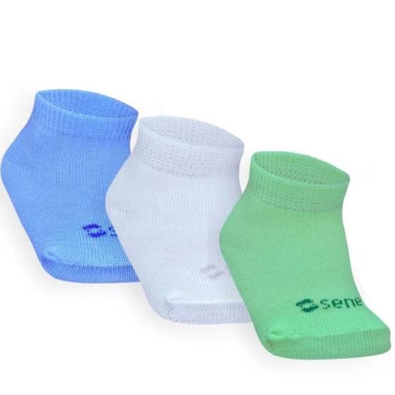 Imagem de Combo 03 Pares de Meia Colors Para Bebê: Branca, Verde e Azul Bebê 06 a 12 meses