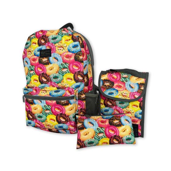 Imagem de Combo 03 Peças Mochila + Estojo + Lancheira Estampa Donuts