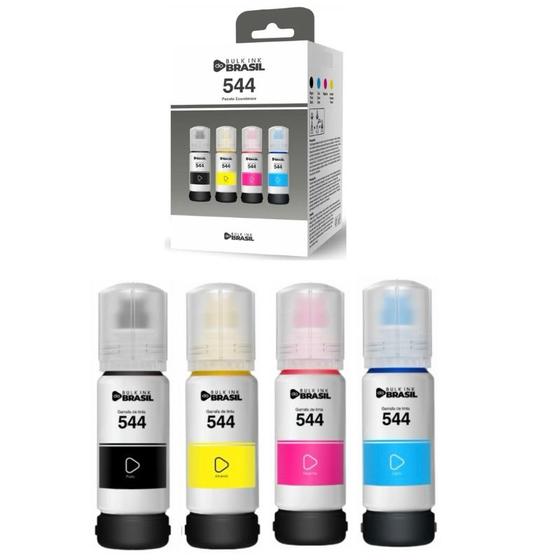 Imagem de Combo 04 garrafas de Tintas compatível C M K Y T544  para impressora Epson Epson L3150, L3110, L5190, L3250, L3210, L529