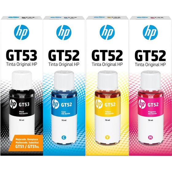 Imagem de Combo 04 Refil de Tinta GT53 Preto GT52 Cores para ink Tank Wireless série 410