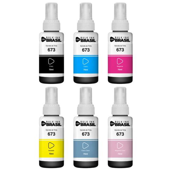 Imagem de Combo 06 cores de Garrafas de Tintas T673 Compatível Epson L1800 Preto, ciano, magenta, amarelo, Ciano claro, magenta claro