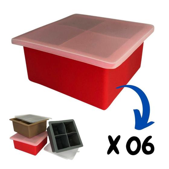 Imagem de Combo 06 Forma Silicone Gelo C/Tampa Papinha 04 Cubo Grande