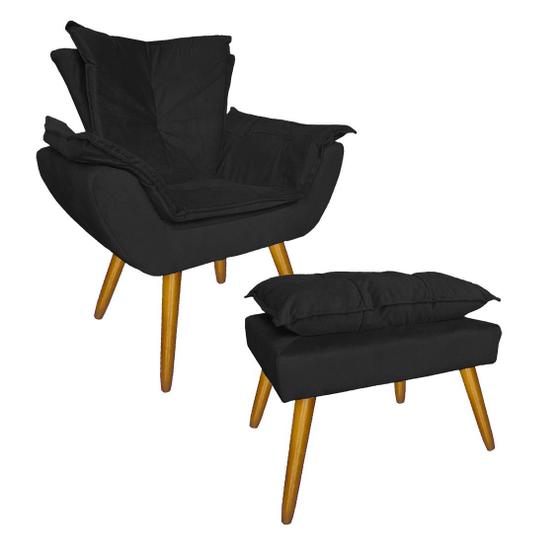 Imagem de Combo 1 Poltrona e 1 Puff Para Recepção Consultório Clínica Apolo Suede Preto - LM DECOR