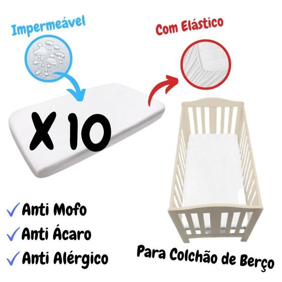 Imagem de Combo 10 Capa Impermeável Protetor Colchão de Berço Branco