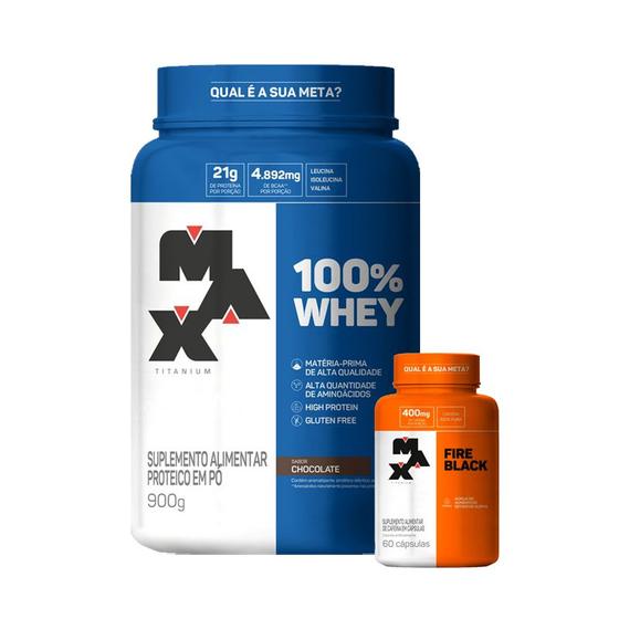 Imagem de Combo 100% Whey Pote 900g e Fire Black 60 Cápsulas - Max Titanium