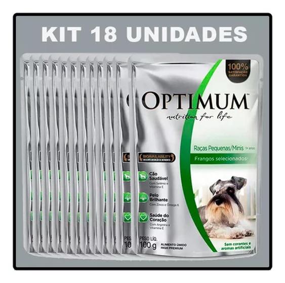 Imagem de Combo 18un Ração Úmida Sachê Optimum Cães Raça Pequena 100g