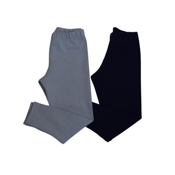 Imagem de Combo 2 Calças Legging Infantil Lisa Escolar Menina Cotton Algodão Tecido Confortável