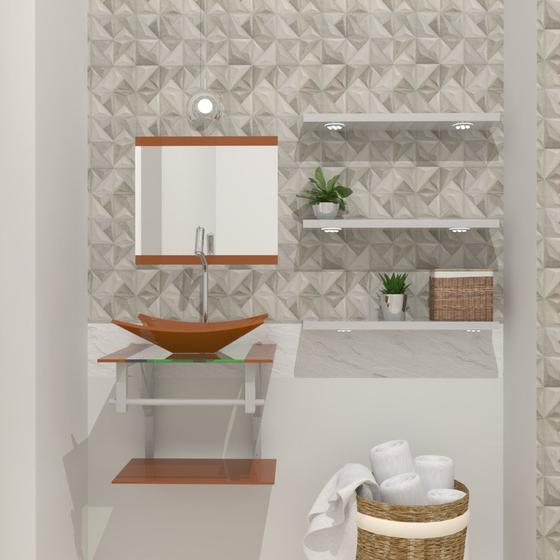 Imagem de Combo 2 em 1 gabinete de vidro 45cm ac com cuba retangular - dourado real+ torneira algarve
