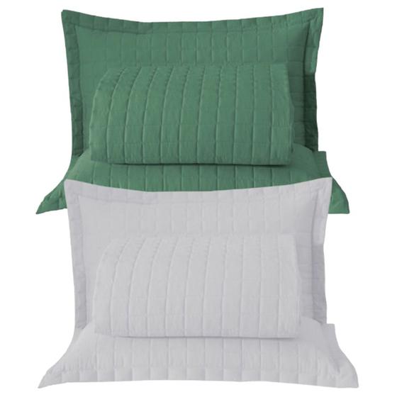 Imagem de Combo 2 Kit Cobre Leito Colcha Monaco Queen Dupla Face - Verde - Branco  - 100% Poliéster