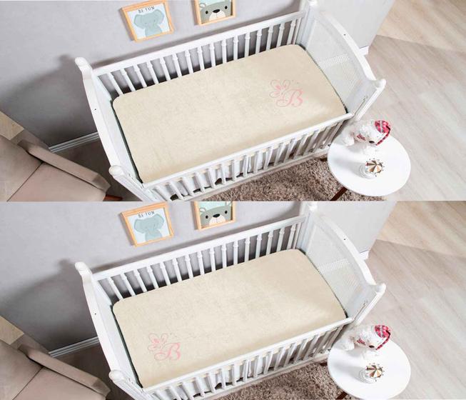 Imagem de Combo 2 Lençóis Plush De Berço Tecido Manta Soft Com Elástico