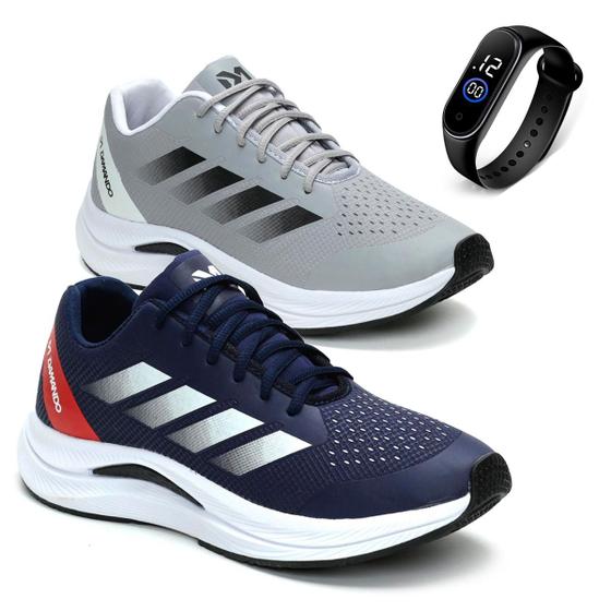 Imagem de Combo 2 Pares Tênis Masculino Academia Caminhada Corrida Leve Confortavel + Relógio