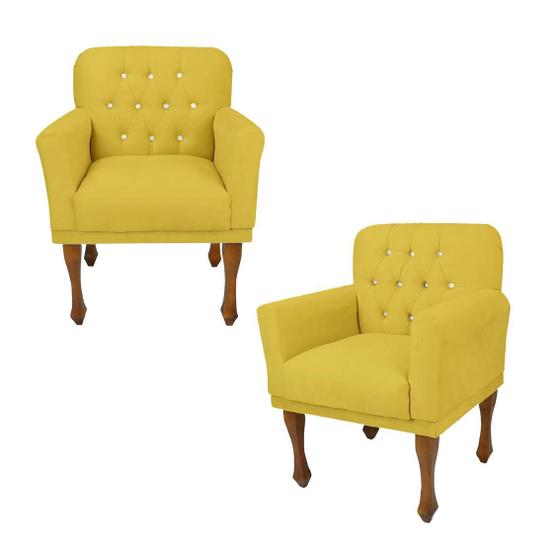 Imagem de Combo 2 Poltrona Cadeira Decorativa Para Salão de Beleza Anitta Suede Amarelo DL Decor