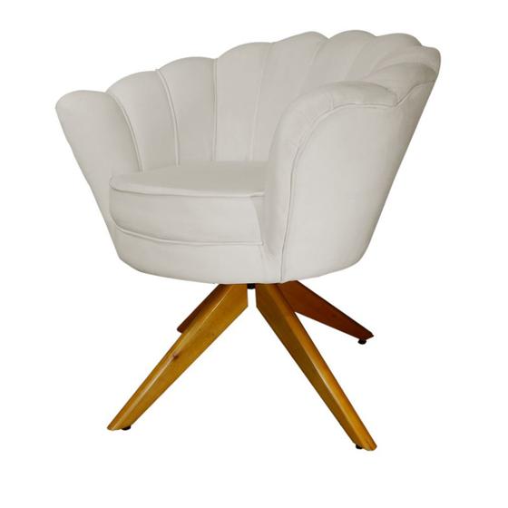 Imagem de Combo 2 Poltronas Decorativa Com Base Giratória de Madeira Pétala Suede Bege - DL Decor