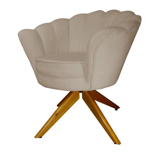 Imagem de Combo 2 Poltronas Decorativa Com Base Giratória de Madeira Pétala Suede Cappuccino - DL Decor