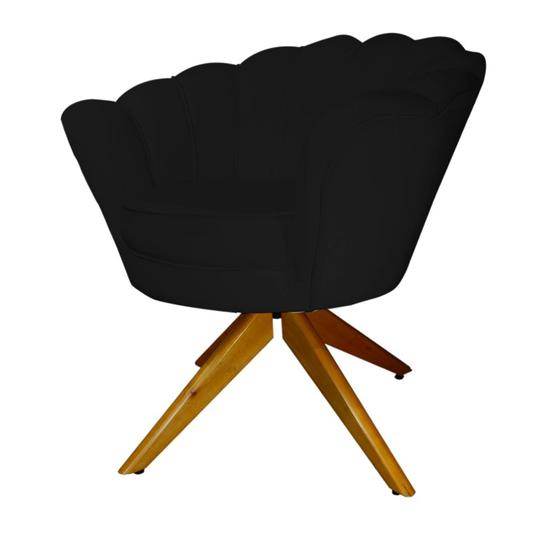 Imagem de Combo 2 Poltronas Decorativa Com Base Giratória de Madeira Pétala Suede Preto - LM DECOR