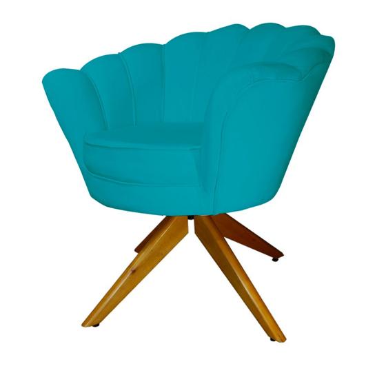 Imagem de Combo 2 Poltronas Decorativa Com Base Giratória de Madeira Pétala Veludo Azul Turquesa - LM DECOR