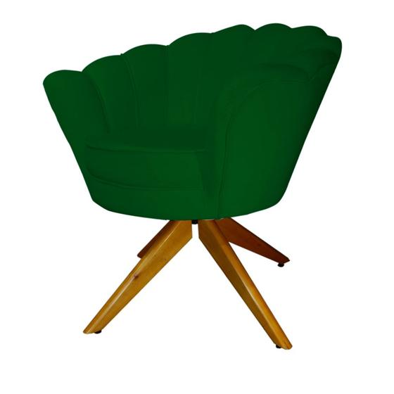 Imagem de Combo 2 Poltronas Decorativa Com Base Giratória de Madeira Pétala Veludo Verde - LM DECOR