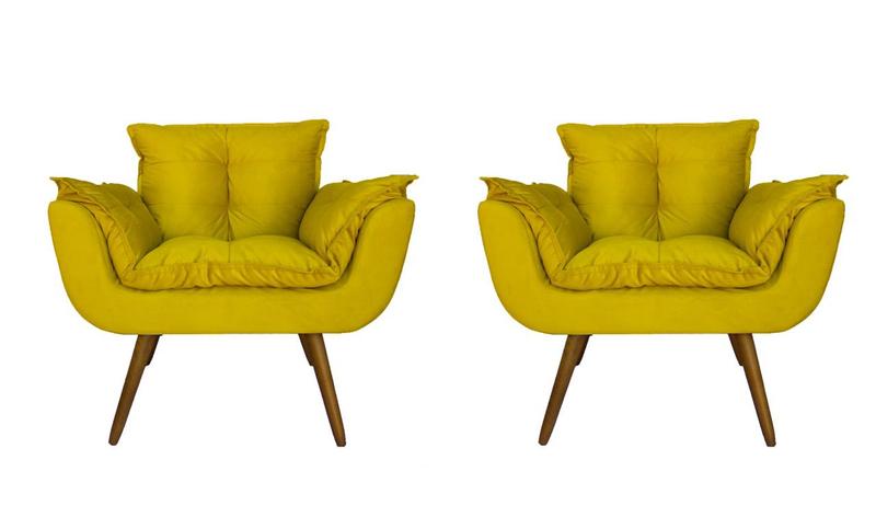 Imagem de Combo 2 Poltronas Decorativa Estofada Para Sala Comercial Opala Suede Amarelo - DL Decor