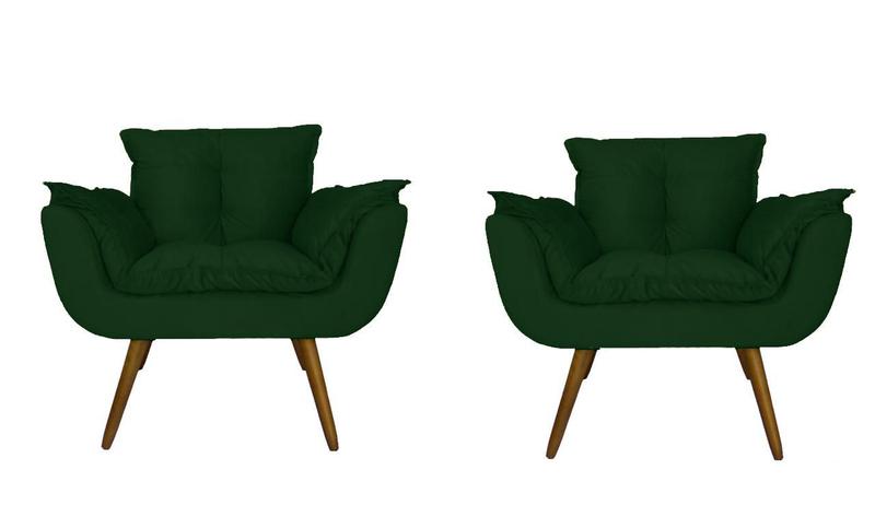 Imagem de Combo 2 Poltronas Decorativa Estofada Para Sala Comercial Opala Suede Verde - LM DECOR