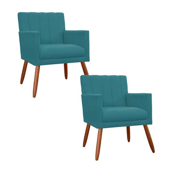 Imagem de Combo 2 Poltronas Decorativa Para Consultório Escritório Cecília Suede Azul Turquesa - LM DECOR