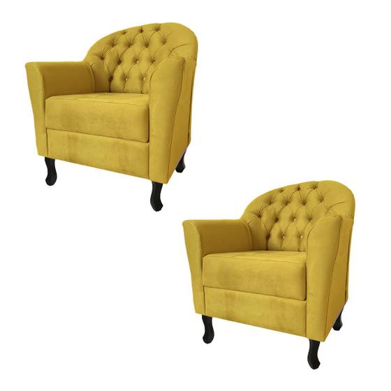 Imagem de Combo 2 Poltronas Decorativas Com Capitone Quarto Closet Júlia Suede Amarelo - DL Decor