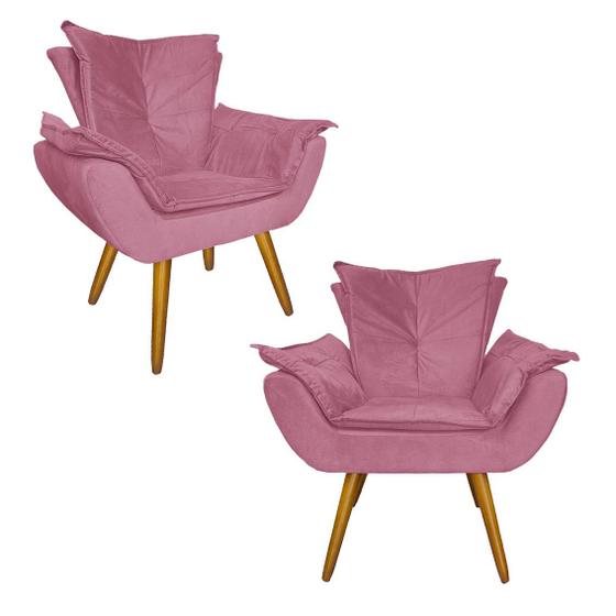 Imagem de Combo 2 Poltronas Decorativas Estofadas Para Escritório Apolo Suede Rosa Barbie - LM DECOR