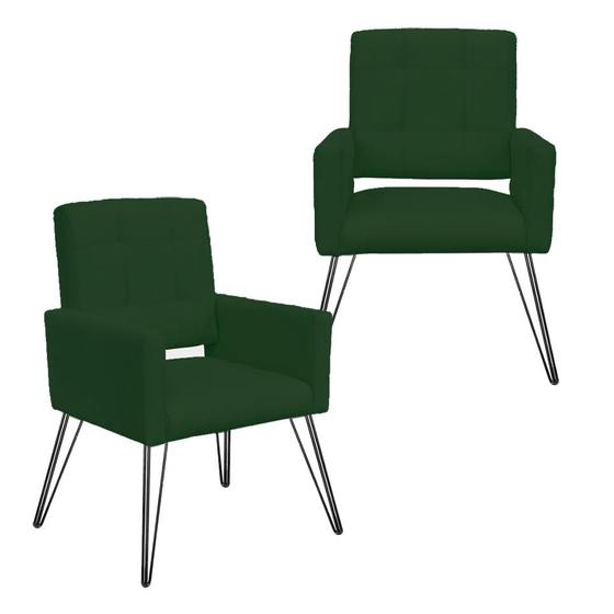 Imagem de Combo 2 Poltronas Decorativas Para Escritório Pés de Ferro Camila Suede Verde - LM DECOR