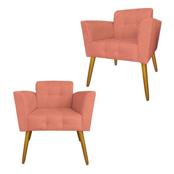 Imagem de Combo 2 Poltronas Estofada Pés Palito Para Salão de Beleza Melissa Suede Coral - DL Decor