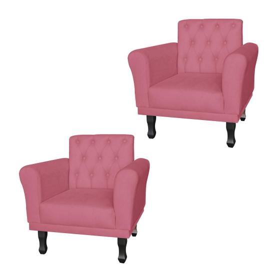 Imagem de Combo 2 Poltronas Estofadas Para Hall de Entrada Classic Suede Rosa Barbie - LM DECOR