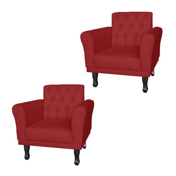 Imagem de Combo 2 Poltronas Estofadas Para Hall de Entrada Classic Suede Vermelho - DL Decor