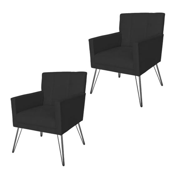 Imagem de Combo 2 Poltronas Estofadas Para Recepção Pés de Ferro Luiza Suede Preto - DL Decor