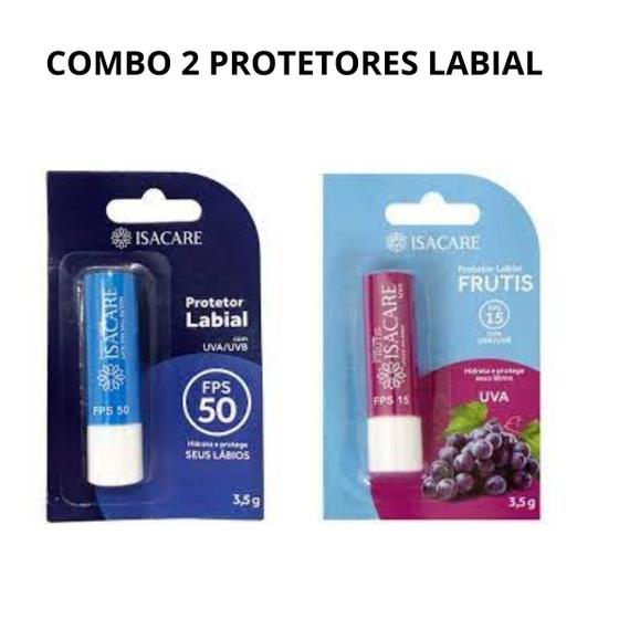 Imagem de Combo 2 protetores labial  isacare tradicional e uva