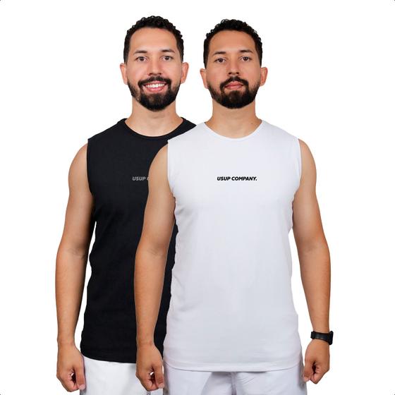 Imagem de Combo 2 Regata Camiseta Cavada Masculina Camisa Canelada Academia Treino Tecido Com Elastano Fresco Sol