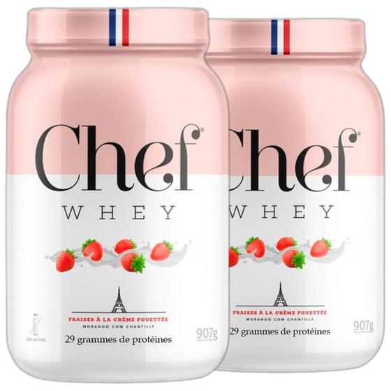 Imagem de Combo 2 Suplemento Whey Sem Gluten Gourmet Morango 907g Chef