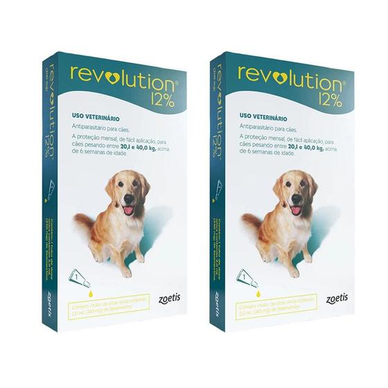 Combo 2 unidades Revolution Cães 20 a 40 kg - 12% 2 ml Cx 3 unidades ...