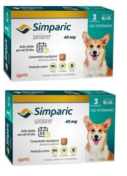 Imagem de Combo 2 unidades Simparic 10,1 a 20 kg 40 mg Cx 3 compr